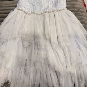 Elegant White Tulle Dress with Pearl Detail